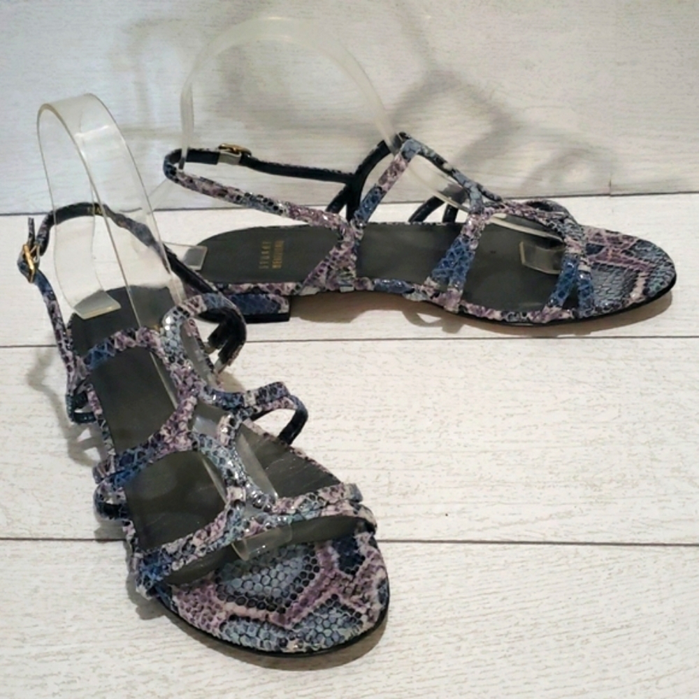 Stuart Weitzman Blue And Purple Snake Skin Straps Womens  Sandals Size 7
